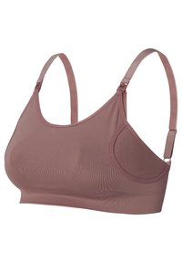 Mauve trådløs BH med justerbare stropper, blød tekstur og uden polstring. Simpelt design med en glat overflade og uden synlige sømme.
