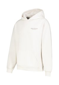 Cream-colored hoodie made of soft fabric, featuring a front pocket, ribbed cuffs, and a drawstring hood. Displayed with the "URBAN EDITION" logo.