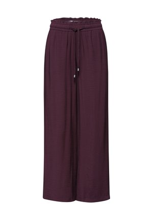 Wijde pijpen, hoge taille pruimkleurige broek met een elastische tailleband en verstelbaar trekkoord, gemaakt van lichtgewicht stof.