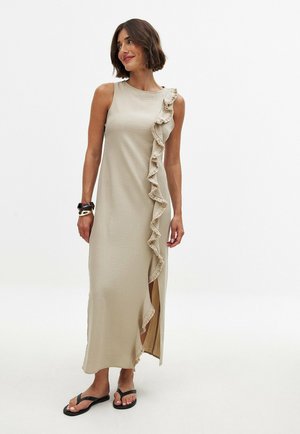 NA-KD RUFFLE DETAIL FRINGE - Maxi dress - beige