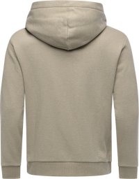 Beige long-sleeve hoodie with ribbed cuffs and hem, shown from the back, no visible logos or patterns.