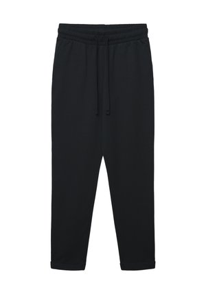 Pantaloni della tuta neri realizzati in tessuto morbido, con vita elastica con coulisse, orli con polsini e vestibilità comoda.