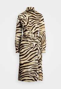 Zebra Print Tie Front Crepe Shirtdress - Särkkleit - cream/brown