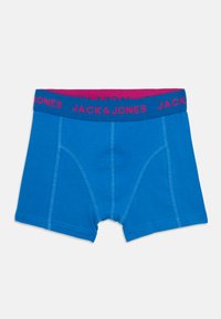 Blauwe katoenen boxershorts met een roze tailleband met het logo "JACK & JONES". Inclusief contrasterende stiksels en een snug fit ontwerp.