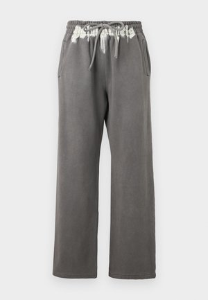 Hallid dressipüksid nööriga vöökohal, küljetaskud ja pleekinud valge lipsuvärvitoon ülaosas. Valmistatud pehmest, tekstuurse kangaga.