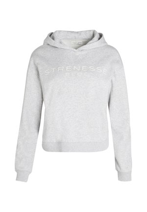 Hall hallikaga pusa, millel on rinnal valge "STRENESSE BLUE" logo. Pehme kangas, langevad õlad ja soonikkoes alläär.