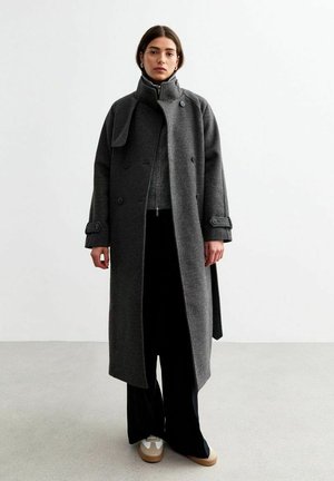 TIE WAIST FUNNEL NECK - Trenchcoat - dark grey