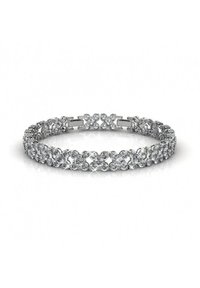 Bracciale in tonalità argento con design a catena impreziosito da cristalli trasparenti scintillanti, caratterizzato da una texture liscia e una forma classica.