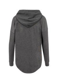 Gray hoodie featuring a soft texture, long sleeves, and a rounded hem. The back includes a spacious hood without additional embellishments.