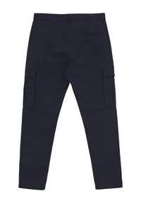 Pantaloni cargo blu navy con vestibilità dritta, dotati di due tasche laterali, due tasche posteriori e realizzati in un morbido cotone.