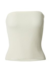 Weißes geripptes Tube-Top mit einer taillierten Silhouette. Glatte Textur, elastischer Oberrand und zulaufendes Design. Keine Träger.