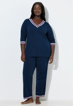 SCHLAFANZUG STREIFENDETAILS V-AUSSCHNITT 3/4-ARM SET - Pyžamová sada - midnight blue