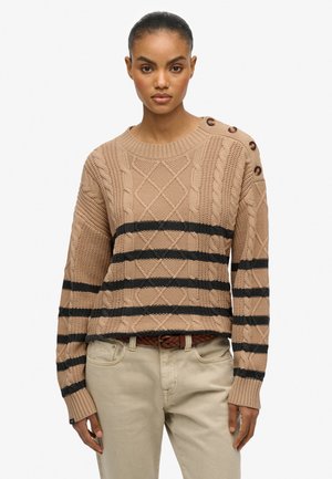CABLE CREW NECK - Trui - beige shadow grey stripe