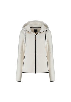 Witte hoodie met rits en zwart accent, met trekkoord, zijzakken met rits en een zachte fleecetoevoeging aan de binnenkant van de capuchon.