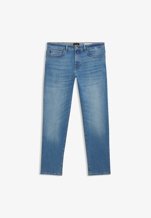 Helle blaue Denim-Jeans mit einem klassischen Fünf-Taschen-Design, leicht ausgewaschenem Textur und geradem Bein. Mit Reißverschluss und Gürtelschlaufen.