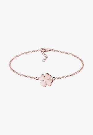 Roze gouden armband met een fijne ketting en een klavertje vier hanger. De hanger is glad met een glanzende afwerking. Met een kreeftsluitinkje.