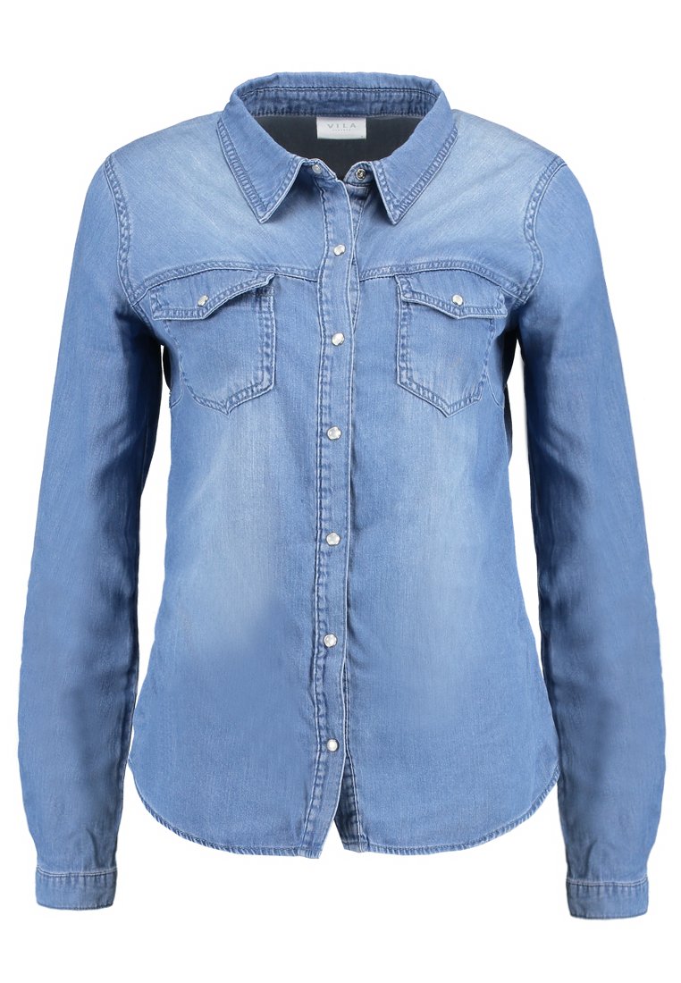 VILA VIBISTA - Camisa - medium blue denim/denim descolorido