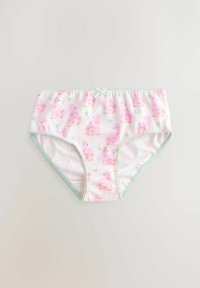 Boxer en coton couleur rose clair avec un motif d'ours roses et d'étoiles. Fini avec de la dentelle verte menthe et un détail en forme de nœud à la taille.