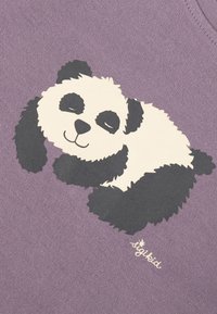 Purple fabric featuring a black and white panda illustration, with a textured surface and a small "sigikid" logo.