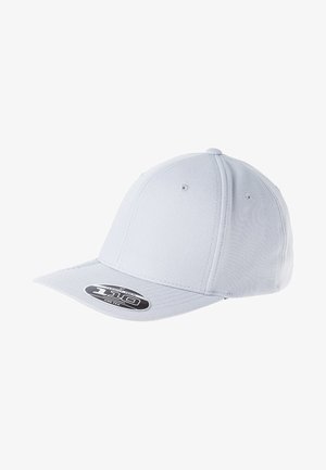 Világosszürke baseball sapka texturált anyagból, ívelt napellenzővel, a frontrészen fekete címkével, rajta a "110" márkázással.