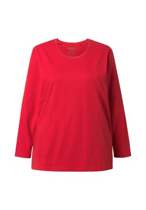 Rode longsleeve t-shirt gemaakt van katoen, met een ronde halslijn en een losse pasvorm, met gelijkmatige stiksels en zonder patronen of versieringen.