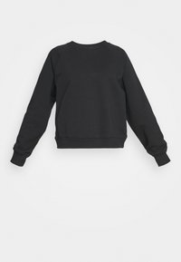Felpa nera con colletto a giro, maniche raglan e polsini e orlo a coste. Realizzata in un tessuto morbido e testurizzato. Design semplice e classico.