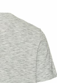 T-shirt à manches courtes rayé gris et blanc, avec un col rond et un tissu doux au toucher lisse.