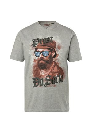 Men Plus, MEN+ T-SHIRT, HALBARM, TRACHTEN-MOTIV, V-AUSSCHNITT, BIS 8 XL - T-Shirt print - mottled grey
