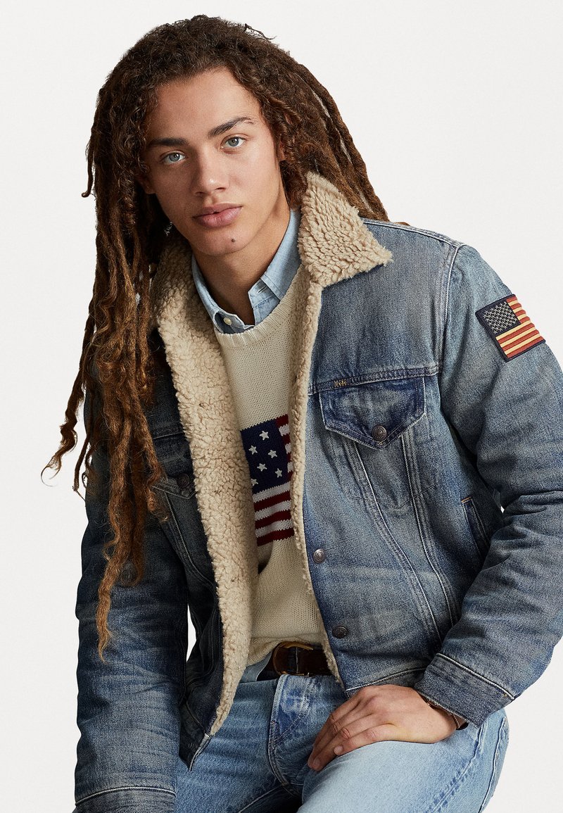 Polo Ralph Lauren FLEECE LINED DENIM TRUCKER JACKET - Veste en jean - earlton/denim bleu 