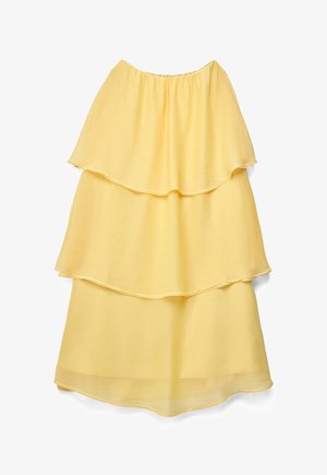 Żółta midi spódnica z trzema warstwami zwiewnego szyfonu i marszczonym elastycznym pasem.