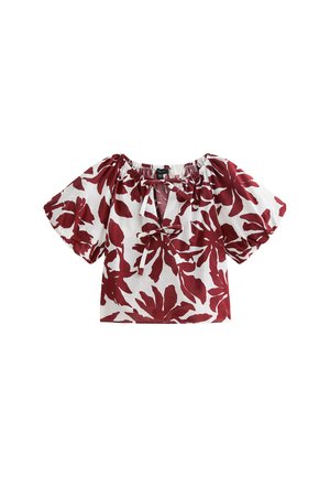 New Look PRINTED TIE FRONT PUFF SLEEVE - Blouse - white pattern
