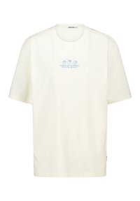 Cream-colored cotton t-shirt with a relaxed fit. Features a light blue "Taste of Summer" graphic with fruit illustrations on the front.