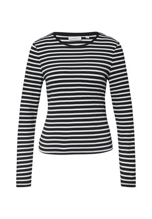 Langarmshirt met afwisselende zwart-witte strepen, ronde halslijn en een getailleerd ontwerp. Gemaakt van zachte, gestructureerde stof.