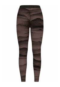 Braune Leggings mit einem strukturierten, wellenförmigen Muster, das an Berge erinnert. Der Bund ist dunkel und verfügt über ein verstellbares Design für zusätzlichen Komfort.