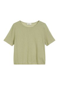 Short-sleeve, crewneck T-shirt in light green, made of soft cotton blend fabric. Features a relaxed fit and a seamless neckline.