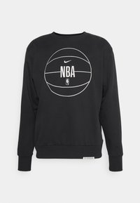 Sweat-shirt noir à manches longues avec un graphique de basket-ball en contour blanc, texte "NBA", logo Nike et emblème NBA au centre avant.