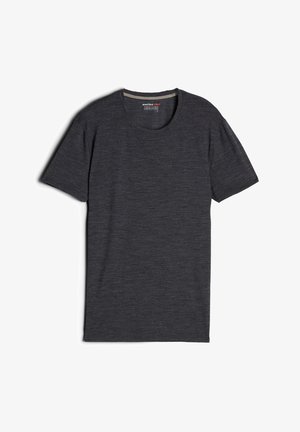 Czarny wełniany t-shirt z krótkim rękawem wykonany z wełny merino, z okrągłym dekoltem i gładkim, lekko teksturowanym materiałem.