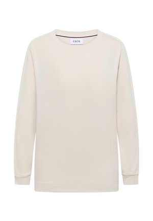 Långärmad t-shirt i ljusbeige, tillverkad av mjukt tyg, med rundad halsringning och rena sömmar samt en enkel design. Logotyp vid kragen.