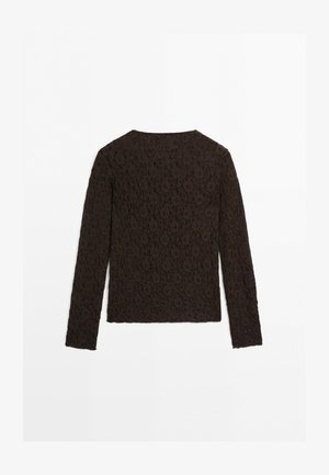 Massimo Dutti, LONG SLEEVE LACE DETAIL T-SHIRT - Blouse - brown
