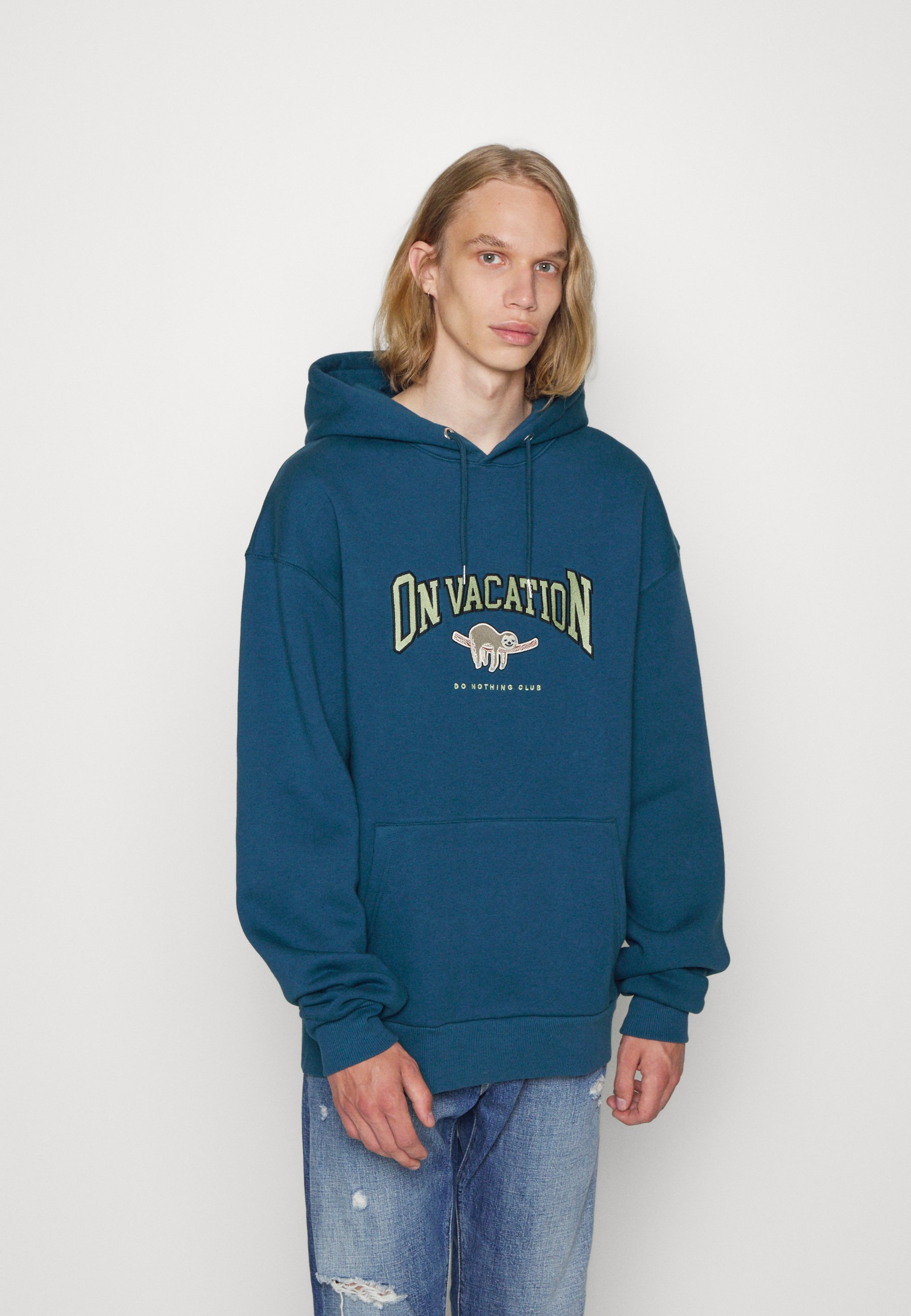 on Vacation Sloth Club Hoodie Sweatshirt, Size: XL, Teal