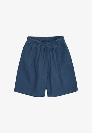 Marineblå shorts med elastisk talje, løs pasform og lige kant, lavet af letvægtsstof egnet til afslappet brug.