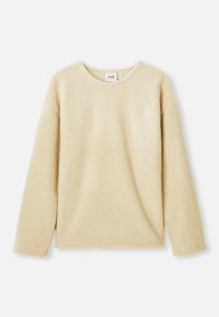Felpa in pile beige con maniche lunghe, scollatura rotonda e tessuto morbido. Presenta una vestibilità rilassata e un sottile etichetta del marchio sul colletto interno.