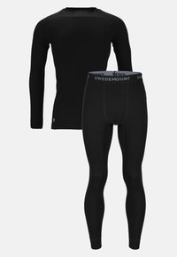 Haut à manches longues thermique noir et leggings assortis en matériau côtelé, dotés d'une taille élastique avec la marque "SWEDEMOUNT".