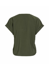 Olivenfarvet t-shirt med korte ærmer og en løs pasform. Blødt, glat stof med opsmøgte ærmer og en afrundet søm bagtil.