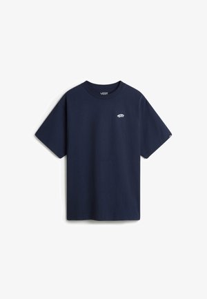 Navy blue cotton T-shirt with a crew neckline and short sleeves. Features a small white Vans logo on the left chest area.