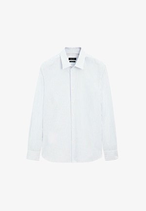Ljusblå och vit randig skjorta med lång ärm, av bomull, knapprad framtill, klassisk krage, med en mjuk textur och passform.
