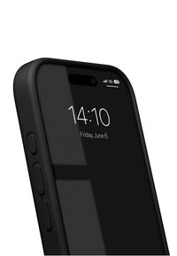 Black smartphone with a glass front displaying time and date. Features include three side buttons and a 5G signal indicator.