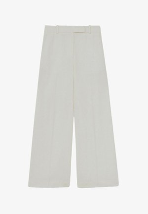 Weite Hosen in Cremefarbe, aus einem glatten Stoff gefertigt. Mit einem mittelhohen Bund, Gürtelschlaufen und Vorderfalten für ein maßgeschneidertes Design.