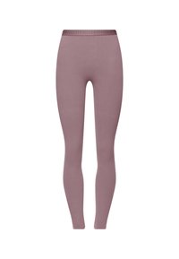 Mauve legging gemaakt van rekbaar materiaal, met een hoge tailleband met subtiele logodetails, die soepel langs de benen valt met een gladde textuur.