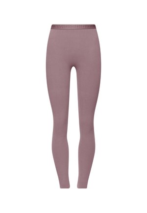 Mauve legging gemaakt van rekbaar materiaal, met een hoge tailleband met subtiele logodetails, die soepel langs de benen valt met een gladde textuur.
